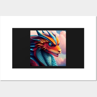 Orange and Blue Mystic Fox Dragon Posters and Art